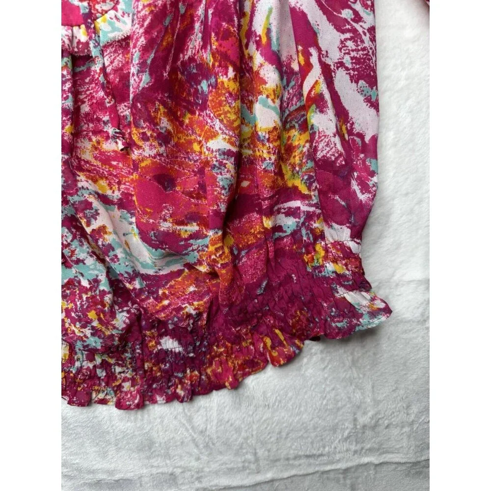 Violet & Claire Floral Sheer Chiffon boho Top Banded Waist Blouse Size‎ XL
